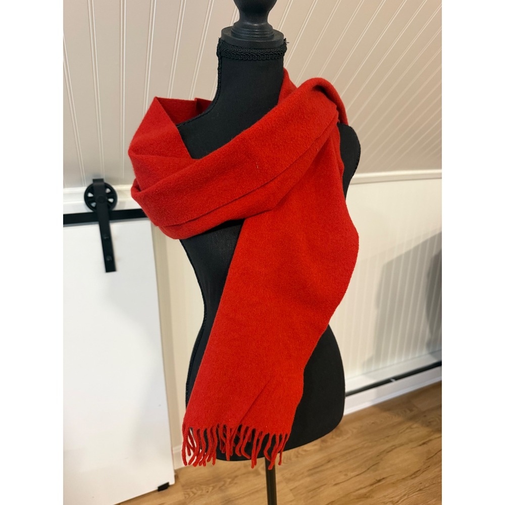 Ann Taylor Red Lambswool Angora Scarf Fringed Made in UK Winter Wrap